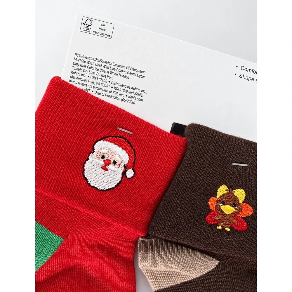 Jumping Beans 3-Pair Holiday Turn Cuff Socks 2T-4T Pumpkin Turkey Santa